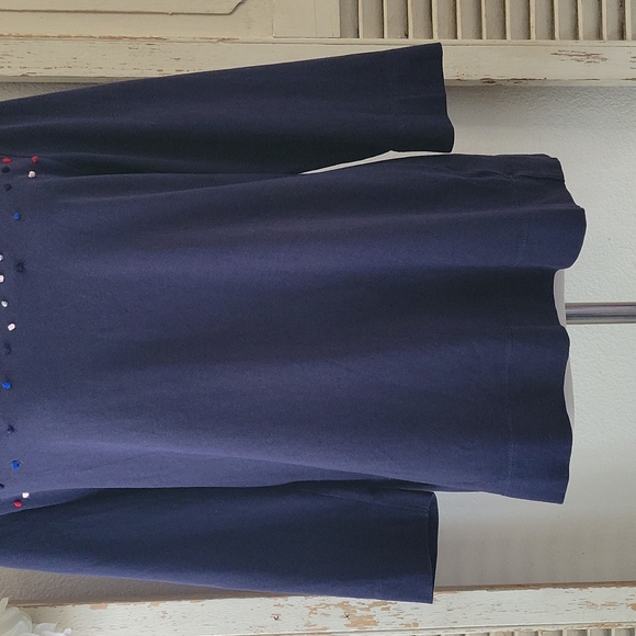 Talbots 3/4 sleeves multicolor embellish mini pom pom top women's size large - Picture 5 of 11